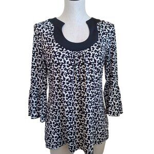 INC International Concepts Tunic Top Black White Ruffle Sleeve Womens Medium